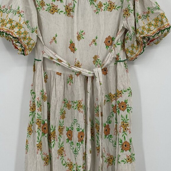 Fig & Flower Size Large Floral Print Linen Blend Short Sleeve Midi Dress Prairie - Picture 12 of 16